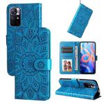 For Xiaomi Redmi Note 11 5G  / Poco M4 Pro 5G Embossed Sunflower Leather Phone Case(Blue)