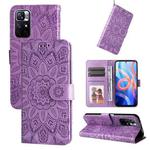 For Xiaomi Redmi Note 11 5G  / Poco M4 Pro 5G Embossed Sunflower Leather Phone Case(Purple)