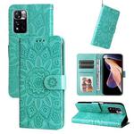For Xiaomi Redmi Note 11E Embossed Sunflower Leather Phone Case(Green)