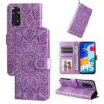 For Xiaomi Redmi Note 11S / Note 11 4G Foreign Version Embossed Sunflower Leather Phone Case(Purple)