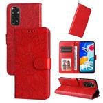 For Xiaomi Redmi Note 11S / Note 11 4G Foreign Version Embossed Sunflower Leather Phone Case(Red)