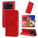 For Xiaomi Poco M4 Pro 4G Embossed Sunflower Leather Phone Case(Red)