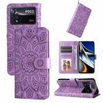 For Xiaomi Poco X4 Pro 5G Embossed Sunflower Leather Phone Case(Purple)