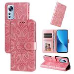 For Xiaomi 12 Lite Embossed Sunflower Leather Phone Case(Pink)