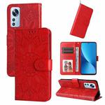 For Xiaomi 12 Lite Embossed Sunflower Leather Phone Case(Red)