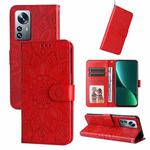 For Xiaomi 12 Pro Embossed Sunflower Leather Phone Case(Red)
