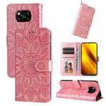 For Xiaomi Poco X3 NFC Embossed Sunflower Leather Phone Case(Pink)