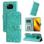For Xiaomi Poco X3 NFC Embossed Sunflower Leather Phone Case(Green)