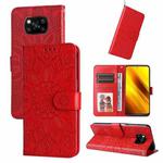 For Xiaomi Poco X3 NFC Embossed Sunflower Leather Phone Case(Red)