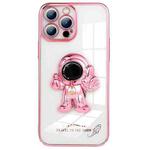 For iPhone 14 Electroplating PC Astronaut Magnetic Holder Phone Case (Pink)