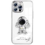 For iPhone 14 Electroplating PC Astronaut Magnetic Holder Phone Case (Silver White)