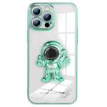 For iPhone 14 Plus Electroplating PC Astronaut Magnetic Holder Phone Case (Green)