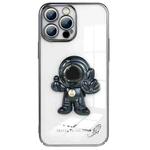 For iPhone 14 Plus Electroplating PC Astronaut Magnetic Holder Phone Case (Black)