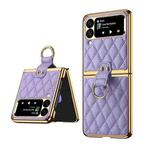 For Samsung Galaxy Z Flip4 Diamond Lattice Plain Leather Ring Phone Case(Purple)