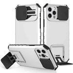 For iPhone 14 Stereoscopic Holder Sliding Camshield Phone Case (White)