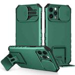 For iPhone 14 Stereoscopic Holder Sliding Camshield Phone Case (Green)