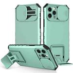 For iPhone 14 Stereoscopic Holder Sliding Camshield Phone Case (Light Blue)