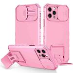 For iPhone 14 Pro Stereoscopic Holder Sliding Camshield Phone Case(Pink)
