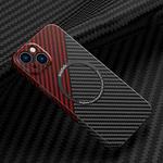 For iPhone 14 Carbon Fiber Texture MagSafe Magnetic Phone Case (Black Red)