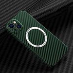 For iPhone 14 Plus Carbon Fiber Texture MagSafe Magnetic Phone Case (Green)