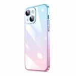 For iPhone 14 Plus Transparent Electroplated PC Gradient Phone Case (Pink Blue)