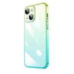For iPhone 14 Plus Transparent Electroplated PC Gradient Phone Case (Cyan-blue Green)