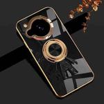 For Sharp Aquos R7 6D Plating Astronaut Ring Kickstand Phone Case(Black)