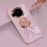 For Sharp Aquos R7 6D Plating Astronaut Ring Kickstand Phone Case(Light Purple)