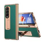 For Samsung Galaxy Z Fold4 Litchi Texture Leather Hinged Electroplated Phone Case with Pen(Green)