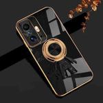 For Xiaomi 11T 6D Plating Astronaut Ring Kickstand Phone Case(Black)