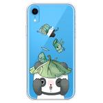 For iPhone XR Transparent Painted TPU Protective Phone Case(Lotus Leaf Panda)