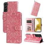 For Samsung Galaxy S22 5G Embossed Sunflower Leather Phone Case(Pink)