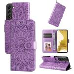 For Samsung Galaxy S22+ 5G Embossed Sunflower Leather Phone Case(Purple)