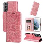 For Samsung Galaxy S21 5G Embossed Sunflower Leather Phone Case(Pink)