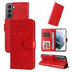 For Samsung Galaxy S21 5G Embossed Sunflower Leather Phone Case(Red)