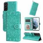 For Samsung Galaxy S21+ 5G Embossed Sunflower Leather Phone Case(Green)