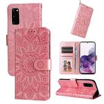 For Samsung Galaxy S20 Embossed Sunflower Leather Phone Case(Pink)