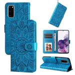 For Samsung Galaxy S20 Embossed Sunflower Leather Phone Case(Blue)