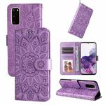 For Samsung Galaxy S20 Embossed Sunflower Leather Phone Case(Purple)