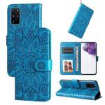 For Samsung Galaxy S20+ Embossed Sunflower Leather Phone Case(Blue)