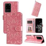 For Samsung Galaxy S20 Ultra Embossed Sunflower Leather Phone Case(Pink)
