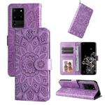 For Samsung Galaxy S20 Ultra Embossed Sunflower Leather Phone Case(Purple)