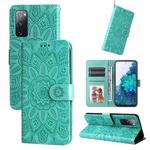 For Samsung Galaxy S20 FE / S20 FE 5G Embossed Sunflower Leather Phone Case(Green)