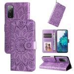 For Samsung Galaxy S20 FE / S20 FE 5G Embossed Sunflower Leather Phone Case(Purple)