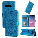 For Samsung Galaxy S10+ Embossed Sunflower Leather Phone Case(Blue)