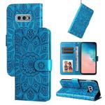 For Samsung Galaxy S10e Embossed Sunflower Leather Phone Case(Blue)