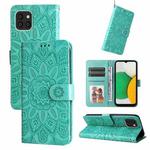 For Samsung Galaxy A03 Global 164mm Embossed Sunflower Leather Phone Case(Green)
