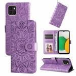 For Samsung Galaxy A03 Global 164mm Embossed Sunflower Leather Phone Case(Purple)