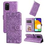 For Samsung Galaxy A03s EU 166mm/ A02s US 166mm Embossed Sunflower Leather Phone Case(Purple)