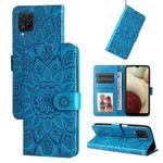 For Samsung Galaxy A12 4G / 5G Embossed Sunflower Leather Phone Case(Blue)